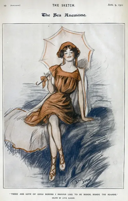 Framed Print : The Sea Anemone, illustration of young woman at the seaside Framed Print : The Sea Anemone, illustration of young woman at the seaside