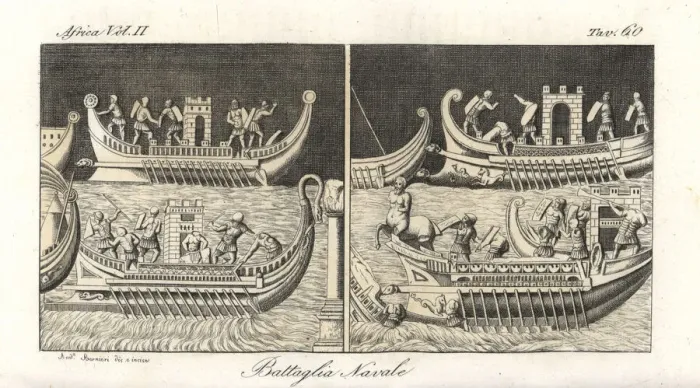 Framed Print : Sea battle between Roman and Carthaginian warships Framed Print : Sea battle between Roman and Carthaginian warships