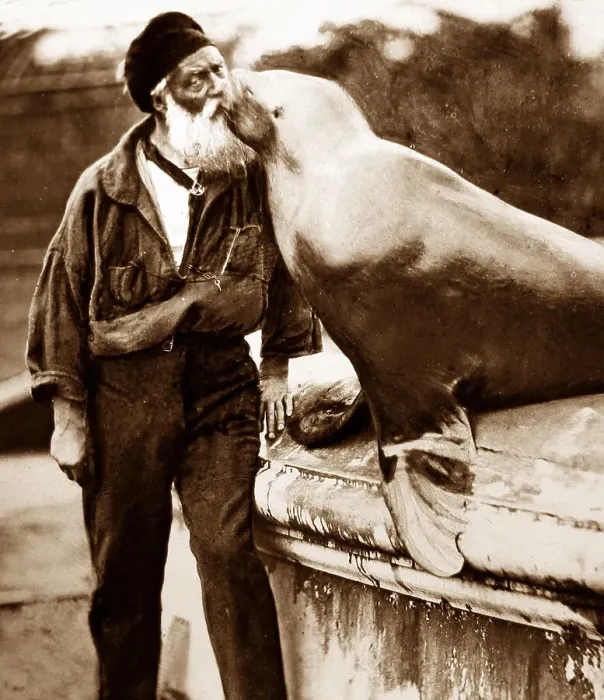 Framed Print : Sea lion and zoo keeper Framed Print : Sea lion and zoo keeper
