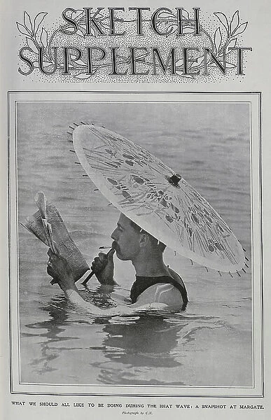 In The Sea at Margate, photograph of man with parasol