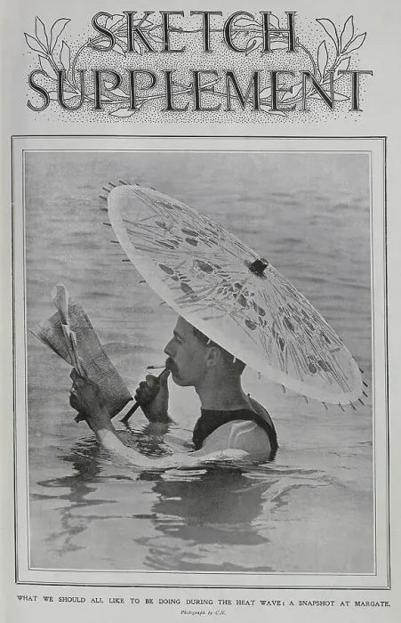 Framed Print : In The Sea at Margate, photograph of man with parasol Framed Print : In The Sea at Margate, photograph of man with parasol