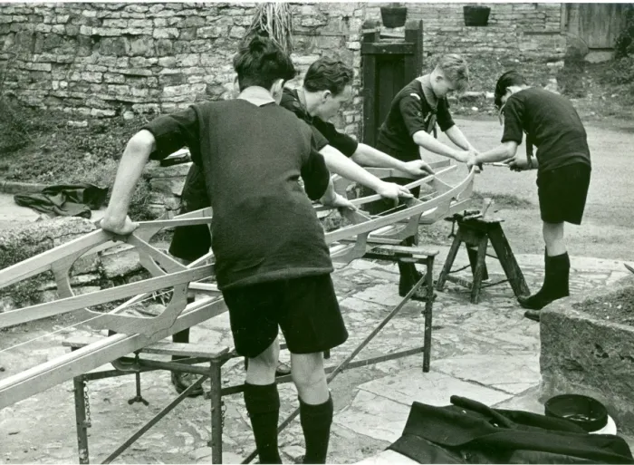 Framed Print : Sea Scouts building a kayak Framed Print : Sea Scouts building a kayak