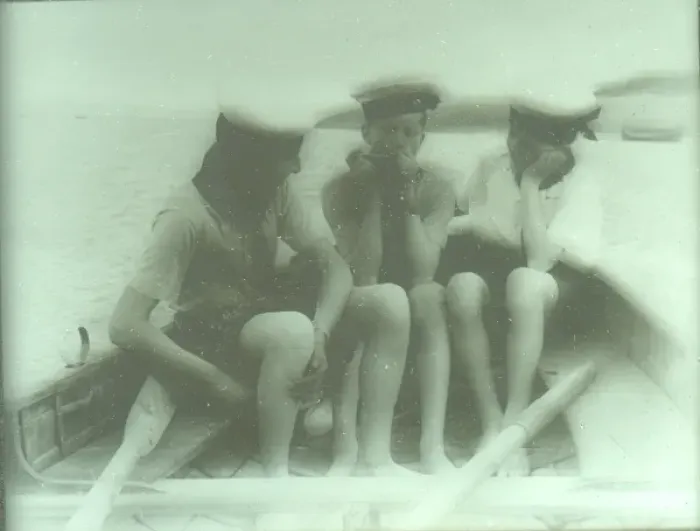 Framed Print : Three Sea Scouts in a dinghy off TS Mercury Framed Print : Three Sea Scouts in a dinghy off TS Mercury