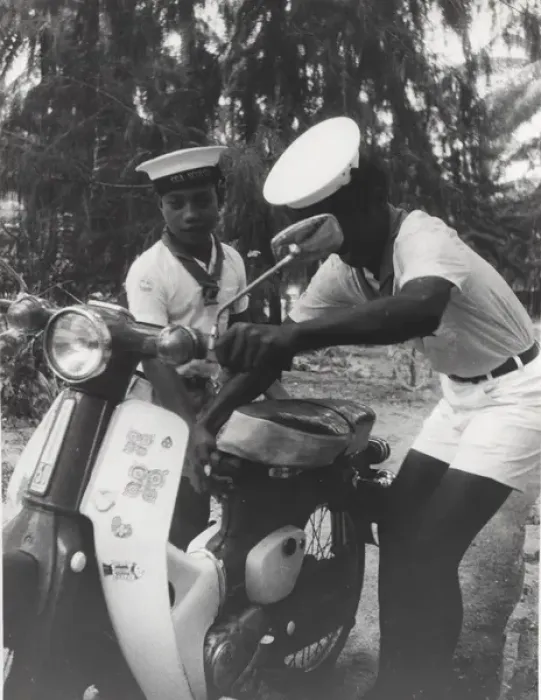Framed Print : Sea scouts with moped, Gilbert Islands, Pacific Framed Print : Sea scouts with moped, Gilbert Islands, Pacific