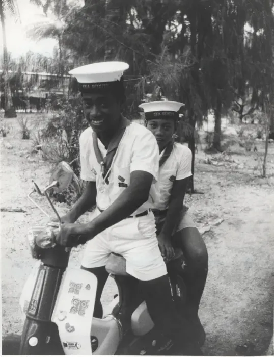 Framed Print : Sea scouts with moped, Gilbert Islands, Pacific Framed Print : Sea scouts with moped, Gilbert Islands, Pacific