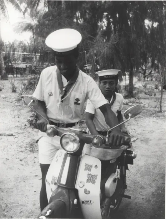 Framed Print : Sea scouts with moped, Gilbert Islands, Pacific Framed Print : Sea scouts with moped, Gilbert Islands, Pacific