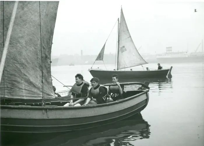Framed Print : Sea Scouts sailing a cutter, London Docks Framed Print : Sea Scouts sailing a cutter, London Docks