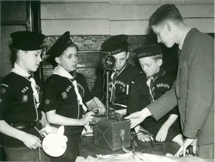Framed Print : Sea Scouts signal lamp training Framed Print : Sea Scouts signal lamp training