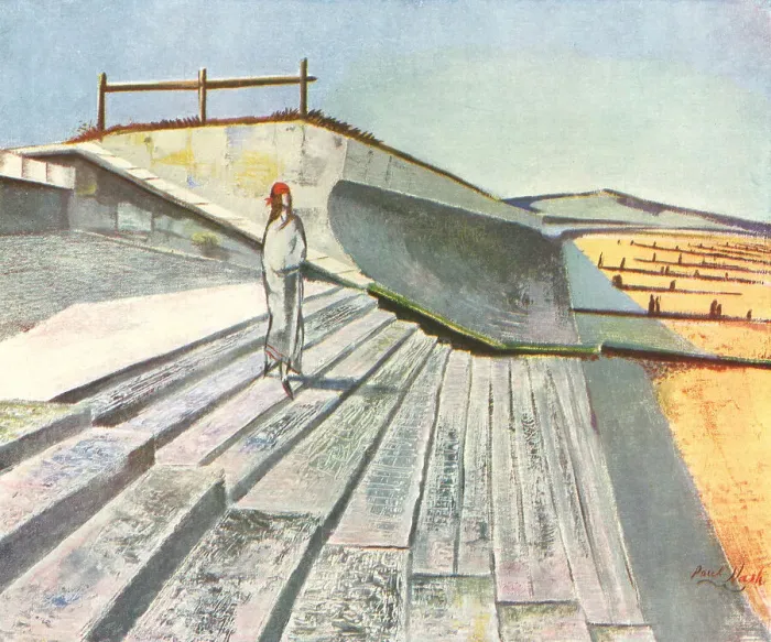 Framed Print : Sea Wall. A watercolour painting of a figure wearing a white covering Framed Print : Sea Wall. A watercolour painting of a figure wearing a white covering
