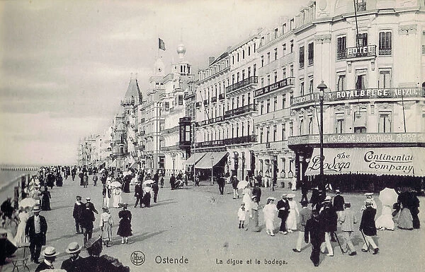 Seafront promenade at Ostend with the Hotel Royal Belge