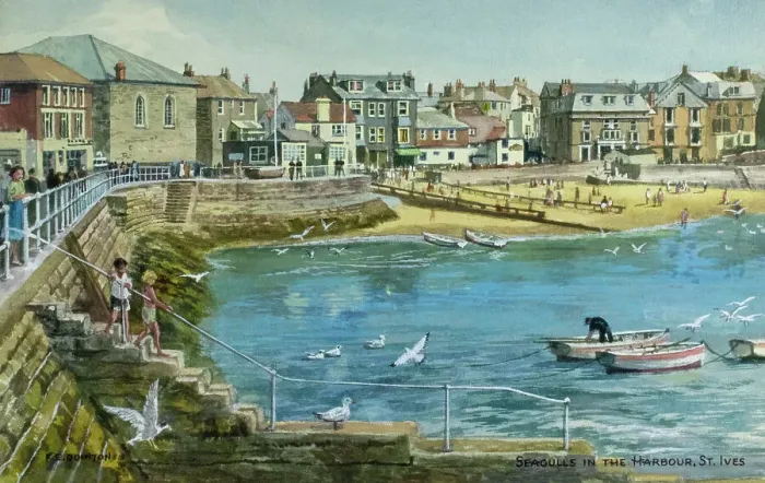 Framed Print : Seagulls in the Harbour, St Ives, Cornwall Framed Print : Seagulls in the Harbour, St Ives, Cornwall