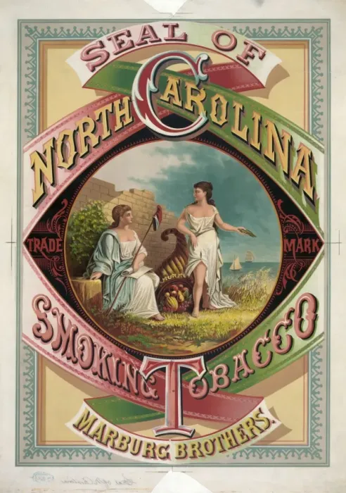 Framed Print : Seal of North Carolina smoking tobacco - Marburg Brothers ad Framed Print : Seal of North Carolina smoking tobacco - Marburg Brothers ad