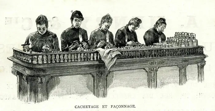 Framed Print : Sealing bottles of Botot water, Paris Exhibition of 1889 Framed Print : Sealing bottles of Botot water, Paris Exhibition of 1889