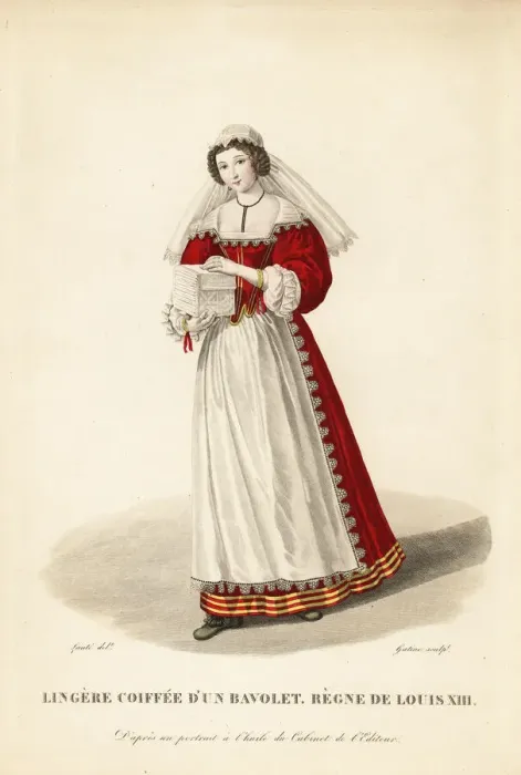 Framed Print : Seamstress in Bavolet, reign of Louis XIII, 1610-1643 Framed Print : Seamstress in Bavolet, reign of Louis XIII, 1610-1643