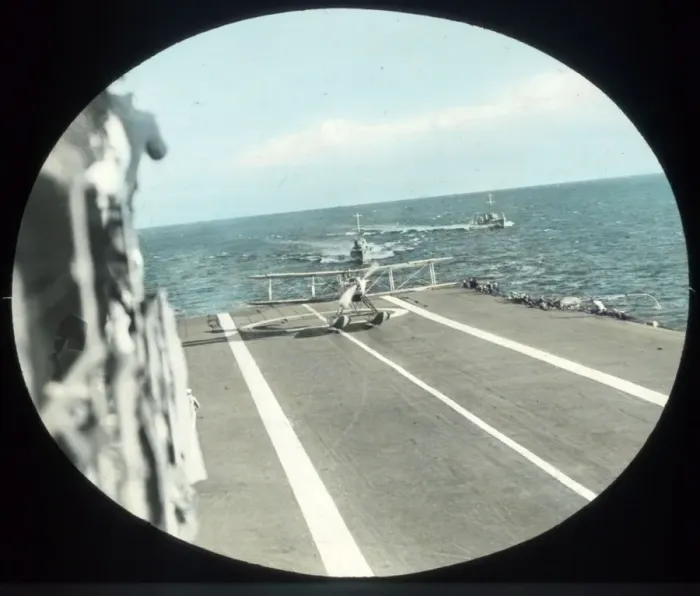 Framed Print : Seaplane landing on an aircraft carrier Framed Print : Seaplane landing on an aircraft carrier