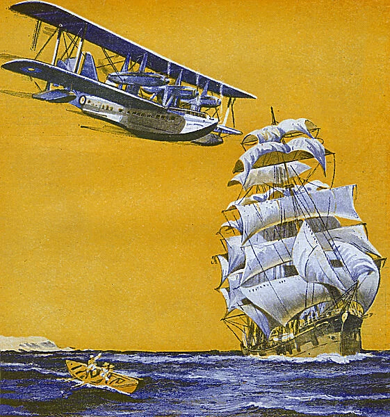 Seaplane and sailing ship