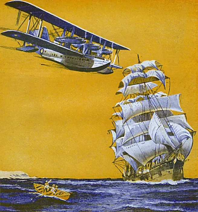 Framed Print : Seaplane and sailing ship Framed Print : Seaplane and sailing ship