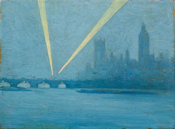 Framed Print : Searchlights by the Houses of Parliament, WW1 Framed Print : Searchlights by the Houses of Parliament, WW1
