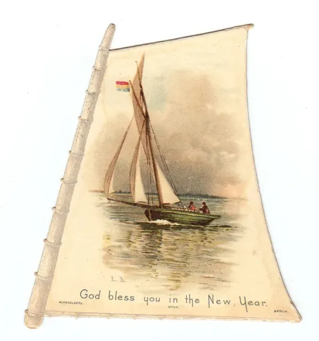 Framed Print : Seascape on a sail-shaped New Year card Framed Print : Seascape on a sail-shaped New Year card