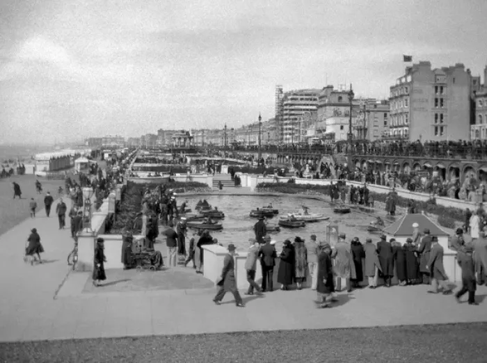 Framed Print : Seaside resort with children on boating lake Framed Print : Seaside resort with children on boating lake