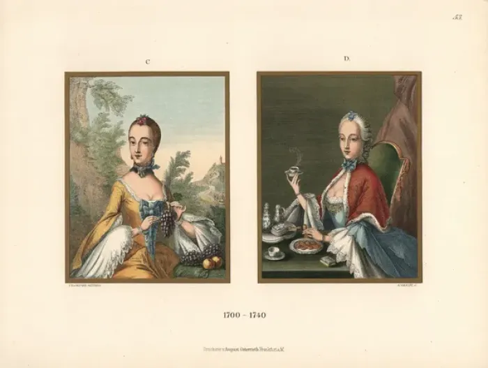 Framed Print : Seasonal fashions from the early 18th century Framed Print : Seasonal fashions from the early 18th century