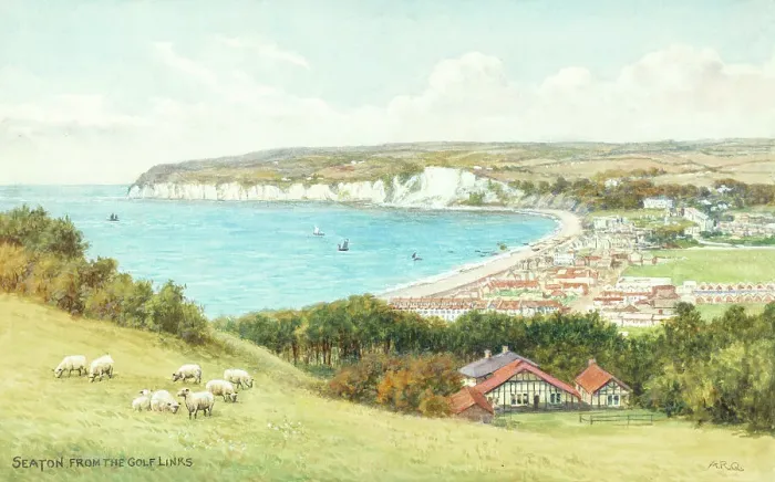 Framed Print : Seaton, Devon, viewed from the golf links Framed Print : Seaton, Devon, viewed from the golf links