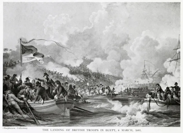 Framed Print : Second Battle of Aboukir: General Abercromby leads 5000 British troops as they disembark Framed Print : Second Battle of Aboukir: General Abercromby leads 5000 British troops as they disembark