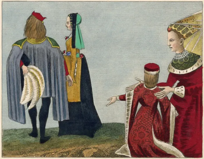 Framed Print : Second half of C15th. Man: demi-gown with hanging sleeves Framed Print : Second half of C15th. Man: demi-gown with hanging sleeves