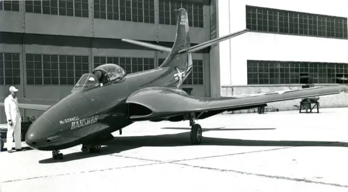 Framed Print : The second McDonnell XF2D-1 Banshee, 99859, demonstrates? Framed Print : The second McDonnell XF2D-1 Banshee, 99859, demonstrates?