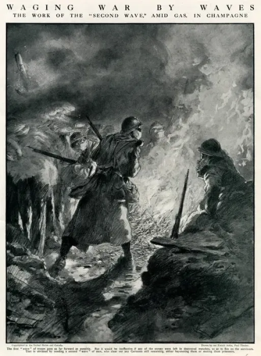 Framed Print : Second wave of French troops in German trenches, WW1 Framed Print : Second wave of French troops in German trenches, WW1