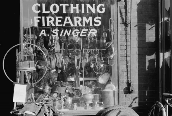 Framed Print : Secondhand goods. Note surgical instruments in window, Omaha