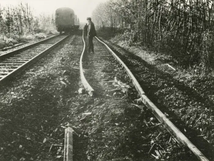 Framed Print : Section of track after a derailment Framed Print : Section of track after a derailment