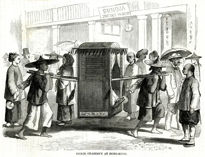 Framed Print : Sedan Chair in Hong Kong 1857 Framed Print : Sedan Chair in Hong Kong 1857