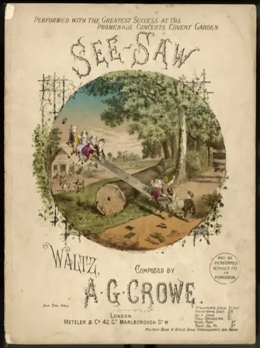 Framed Print : SEE-SAW. Children outside their school on a primitive see-saw Framed Print : SEE-SAW. Children outside their school on a primitive see-saw
