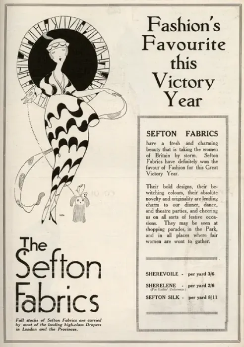 Framed Print : Sefton Fabrics advertisement 1919 - Victory Year Framed Print : Sefton Fabrics advertisement 1919 - Victory Year