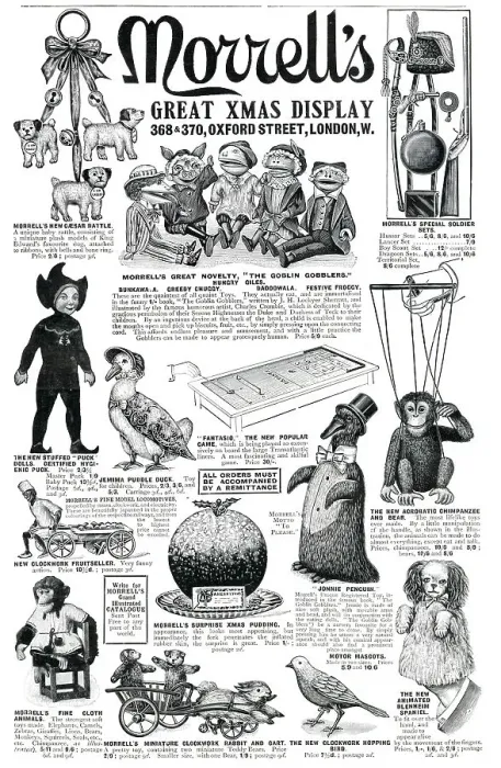 Framed Print : A selection of Christmas novelty gifts for children, shop at Oxford Street, London. Date: 1910 Framed Print : A selection of Christmas novelty gifts for children, shop at Oxford Street, London. Date: 1910