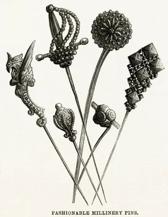 Framed Print : Selection of fashionable millinery pins 1886 Framed Print : Selection of fashionable millinery pins 1886