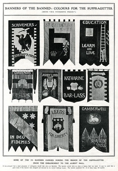 Selection of suffragette banners 1908