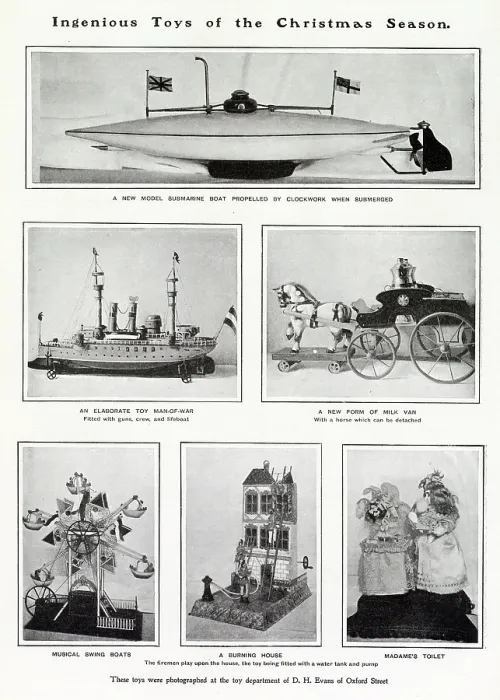 Framed Print : Selection of well made toys available at D. H. Evans department store, Oxford Street, London. Date: 1901 Framed Print : Selection of well made toys available at D. H. Evans department store, Oxford Street, London. Date: 1901