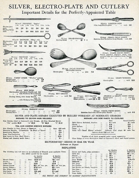 Seletion of sterling silver, electro-plate cutlery 1929
