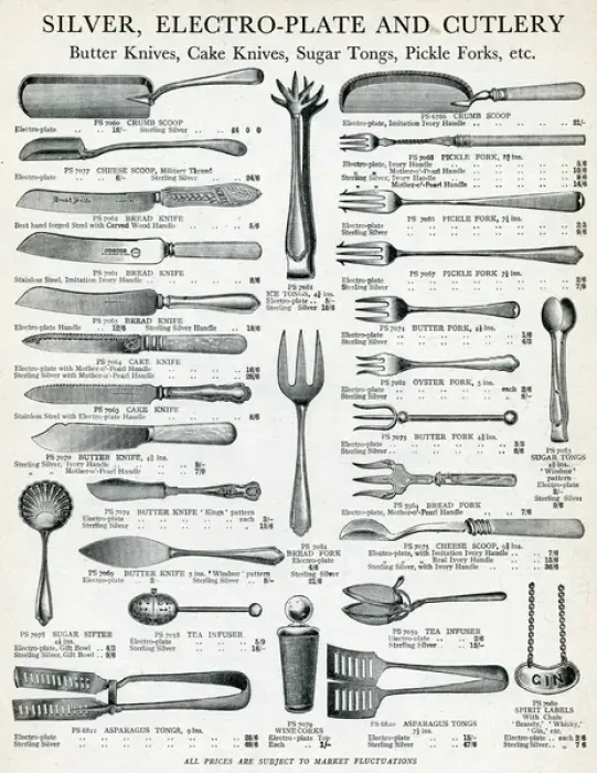 Framed Print : Seletion of sterling silver, electro-plate cutlery 1929 Framed Print : Seletion of sterling silver, electro-plate cutlery 1929