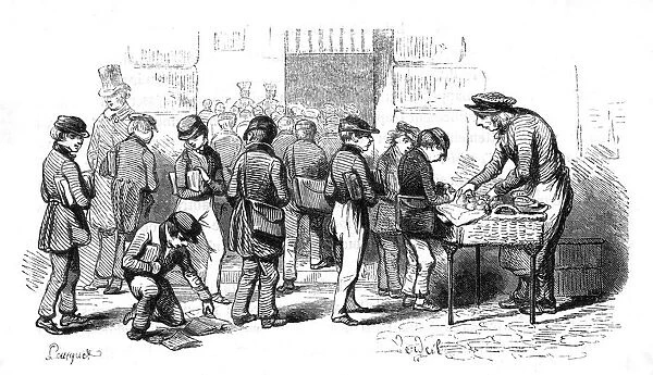 Selling pastries from a street stall in France, 1850