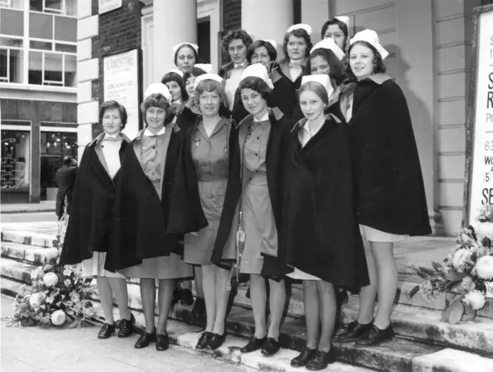 Framed Print : Semi-formal group of 14 nurses, London Framed Print : Semi-formal group of 14 nurses, London