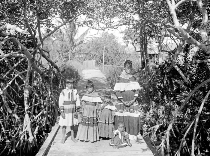 Framed Print : Seminole American Indian mother and children in traditonal d Framed Print : Seminole American Indian mother and children in traditonal d