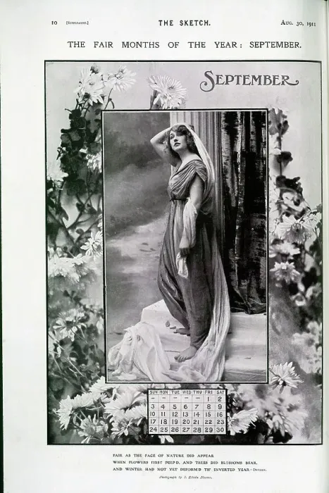 Framed Print : September calendar page, woman in classical costume Framed Print : September calendar page, woman in classical costume