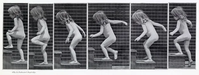 Framed Print : Sequence of a small child climbing steps. Date: 1887 Framed Print : Sequence of a small child climbing steps. Date: 1887