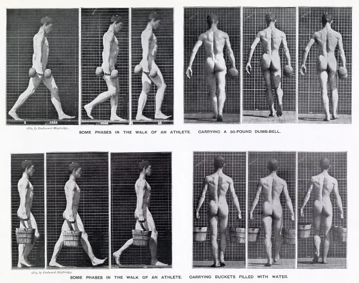 Framed Print : Sequences of a man carrying - first a 20 kg dumb-bell, second a full bucket. Date: 1887 Framed Print : Sequences of a man carrying - first a 20 kg dumb-bell, second a full bucket. Date: 1887
