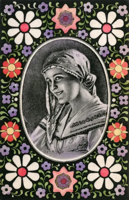 Framed Print : Serbian Country Girl - Decorative floral border Framed Print : Serbian Country Girl - Decorative floral border