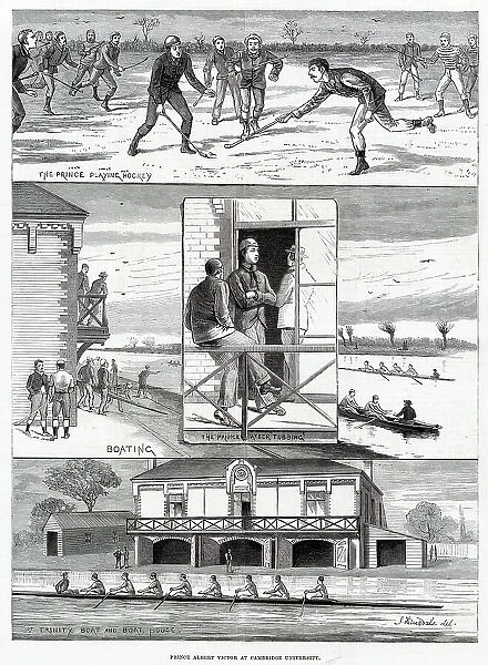 Series of sketches showing Prince Albert Victor, Duke of Clarence (1864 - 1892), involved in a series of sporting activities while at Cambridge University