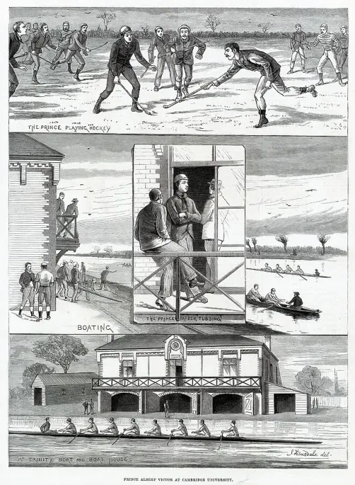 Framed Print : Series of sketches showing Prince Albert Victor, Duke of Clarence (1864 - 1892), involved in a series of sporting activities while at Cambridge University Framed Print : Series of sketches showing Prince Albert Victor, Duke of Clarence (1864 - 1892), involved in a series of sporting activities while at Cambridge University